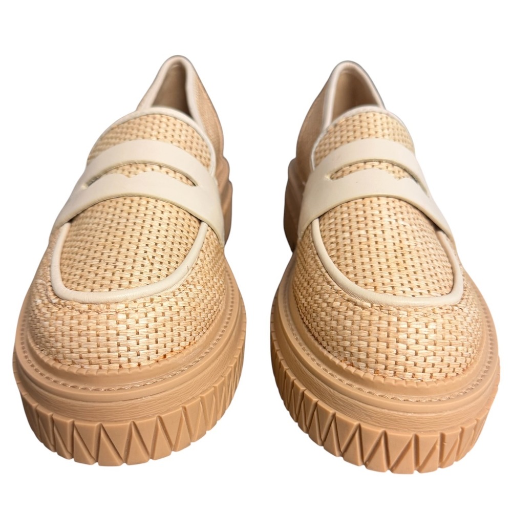Schutz Viola Weekend Beige Woven Raffia Platform Penny Loafers Lug Sole 8B - Picture 2 of 10